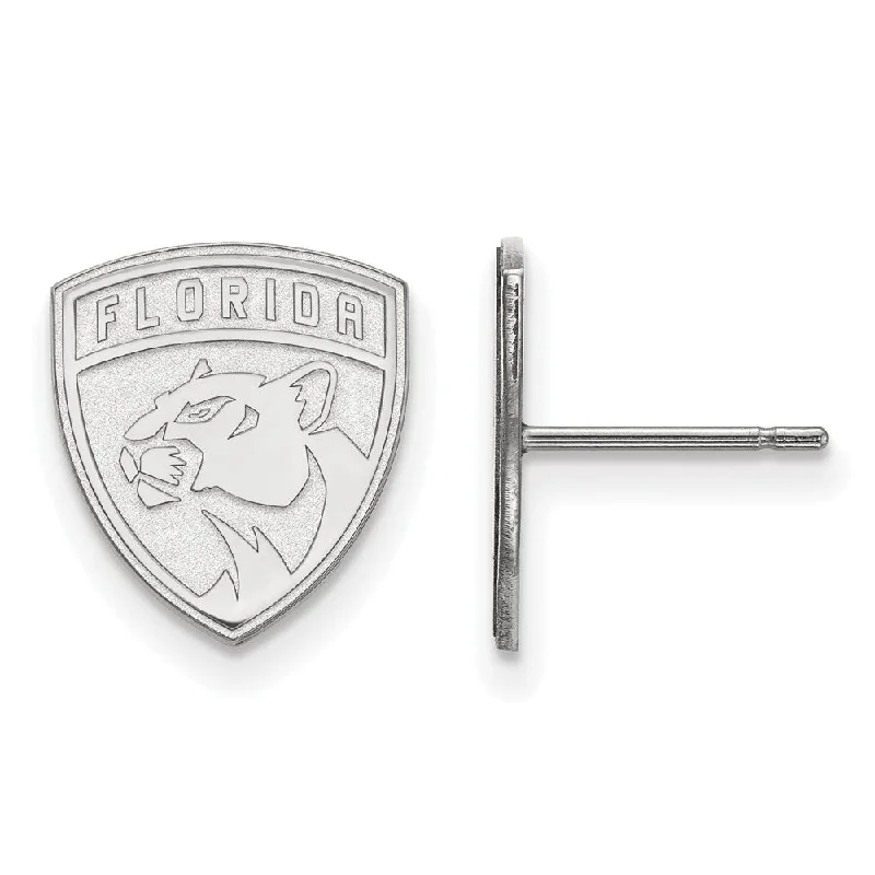 bold stud earrings for women -14k White Gold NHL Florida Panthers Small Post Earrings