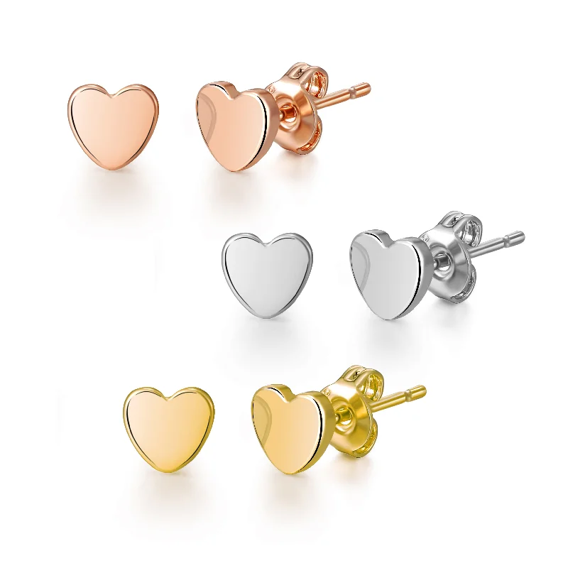 stylish pearl earrings for women -Set of Three Heart Stud Earrings