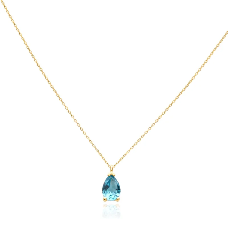 fancy gold necklaces for women -Blue Topaz Teardrop Pendant Necklace