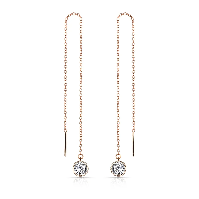 elegant dangle earrings for women -Rose Gold Plated Sterling Silver Thread Earrings Created with Zircondia® Crystals