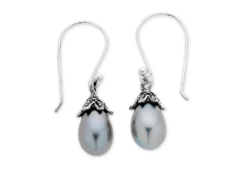 hoop earrings for women -Sterling Silver Pearl Earrings