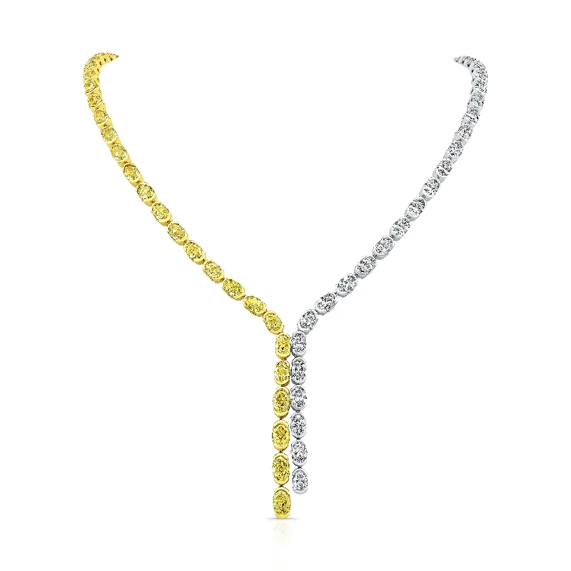 silver necklaces for women -Lariat Necklace with White and Yellow Oval Diamonds