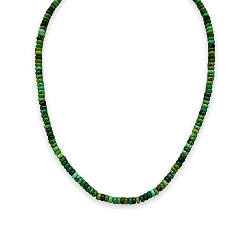 pearl necklaces for women -18 inch Genuine Nevada Green Turquoise Bead Necklace, 925 Sterling Silver, Native American USA Handmade, Nickel Free