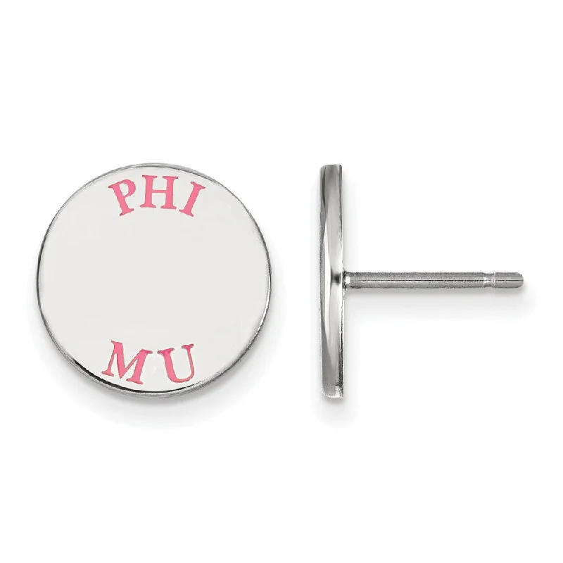 casual earrings for women -Sterling Silver Phi Mu Pink Enamel Post Earrings