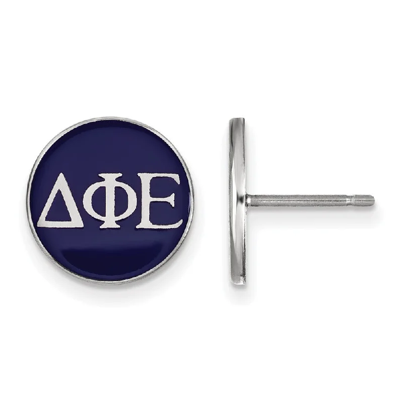 cute earrings for women -Sterling Silver Delta Phi Epsilon Blue Enamel Greek Post Earrings