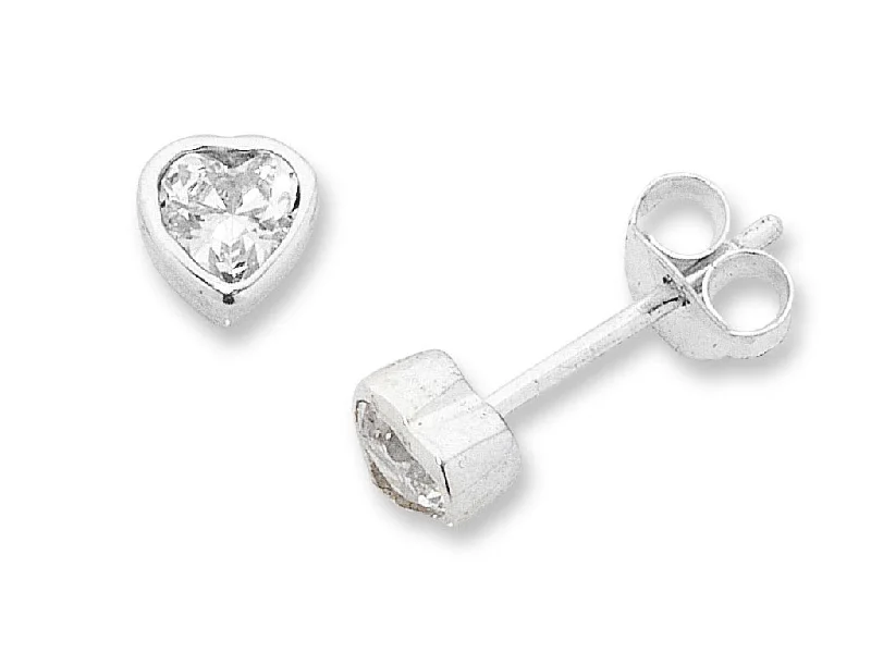 modern earrings for women -Sterling Silver Heart Stud Earrings