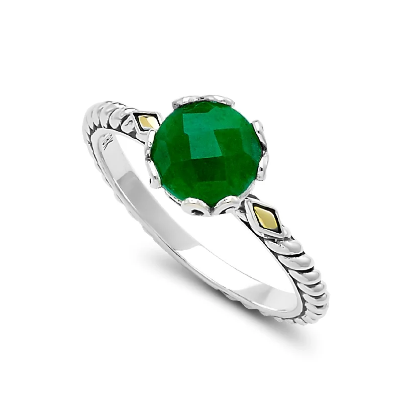 diamond rings for women -Sterling Silver And 18K Yellow Gold Two-Tone Emerald Ring