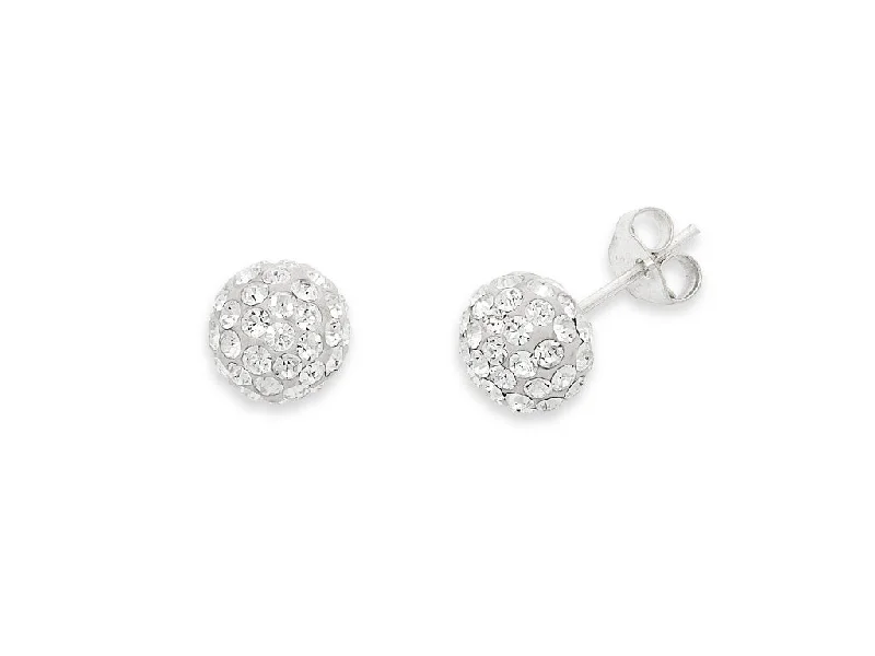 simple stud earrings for women -Sterling Silver Pave Crystal Ball Stud Earrings