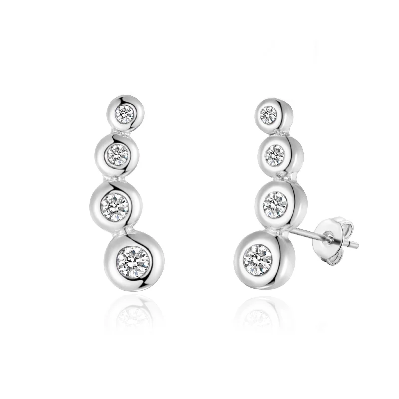 chic earrings for women -Silver Plated Four Stone Climber Earrings Created With Zircondia® Crystals