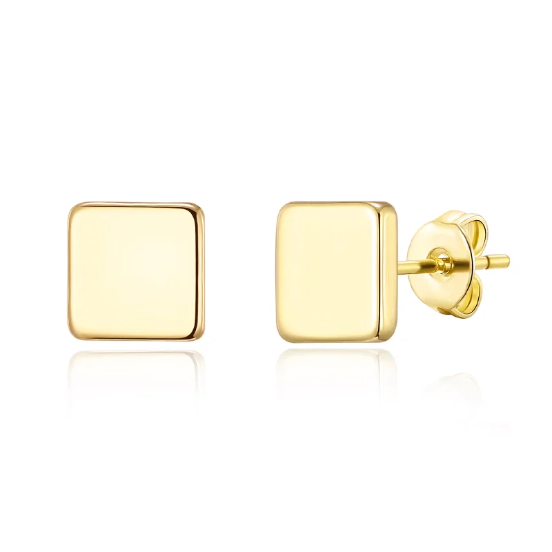 chunky earrings for women -Gold Plated Square Stud Earrings