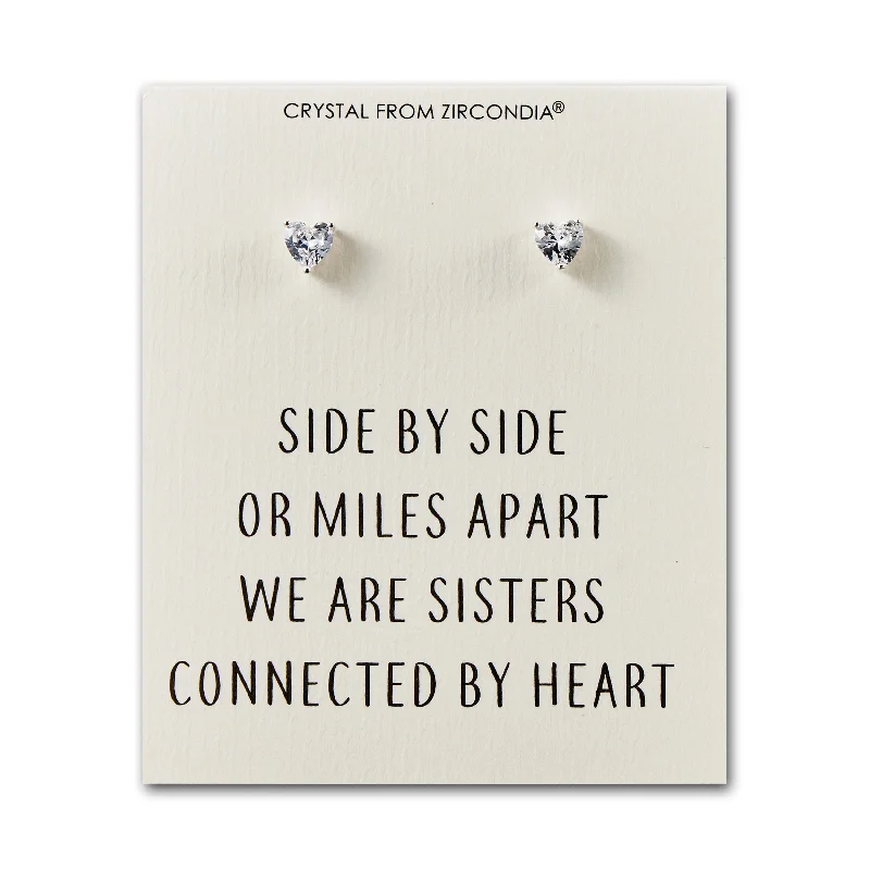 sapphire earrings for women -Sister Heart Earrings with Quote Card Created with Zircondia® Crystals