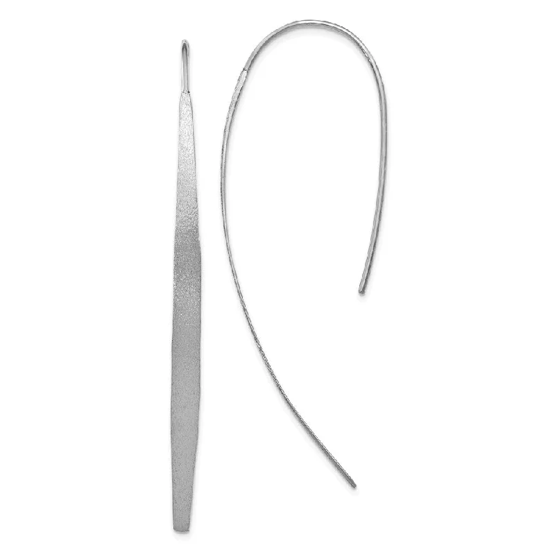 statement earrings for women -Brushed Curved Bar Threader Earrings in Silver, 55mm (2 1/8 in)