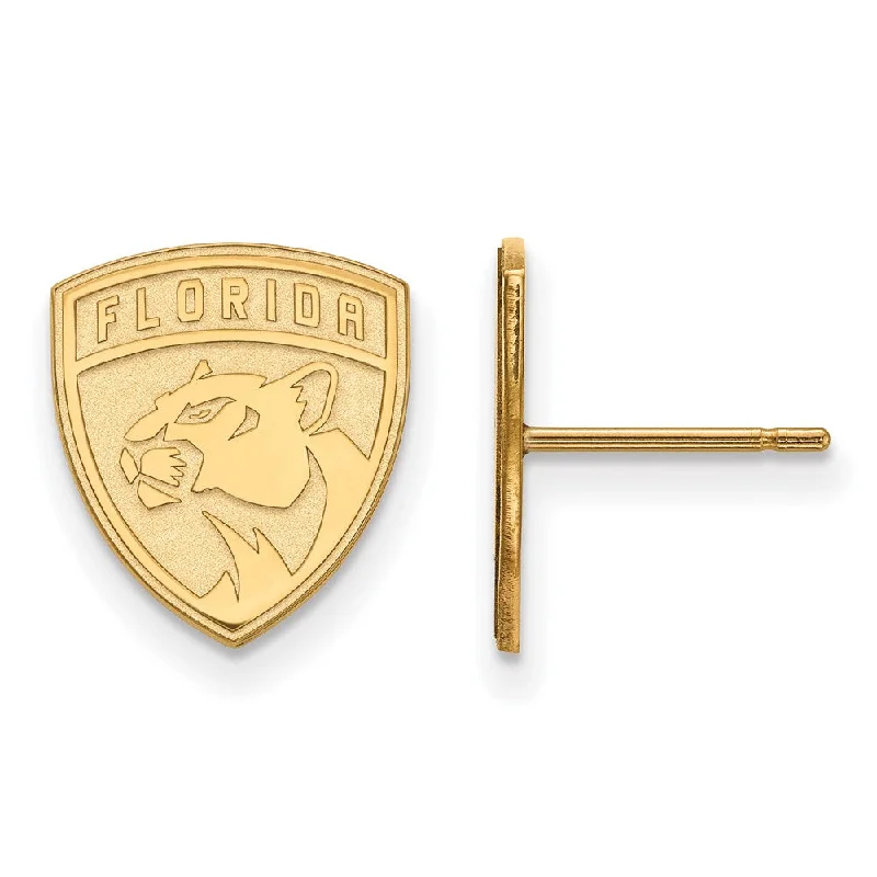 gold drop earrings for women -SS 14k Yellow Gold Plated NHL Florida Panthers Small Post Earrings