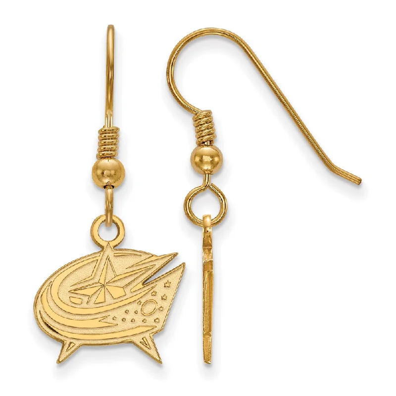 fashion earrings for women -SS 14k Yellow Gold Plated NHL Columbus Blue Jackets SM Dangle Earrings