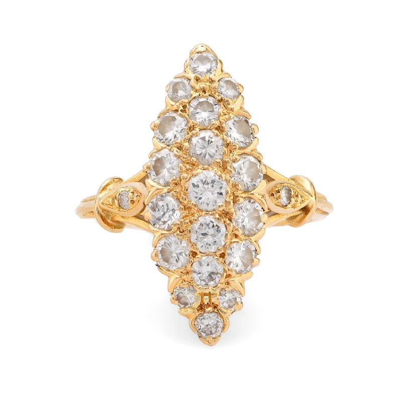 bridal rings for women -Mid-Century 18k yellow gold diamond navette ring