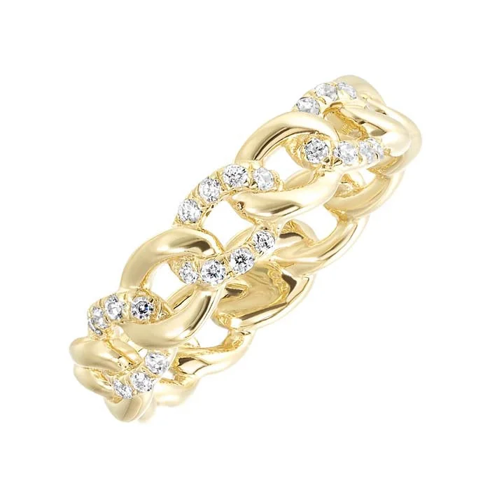 birthstone rings for women -Mountz Collection Pave' Diamond Link Ring in 14K Yellow Gold