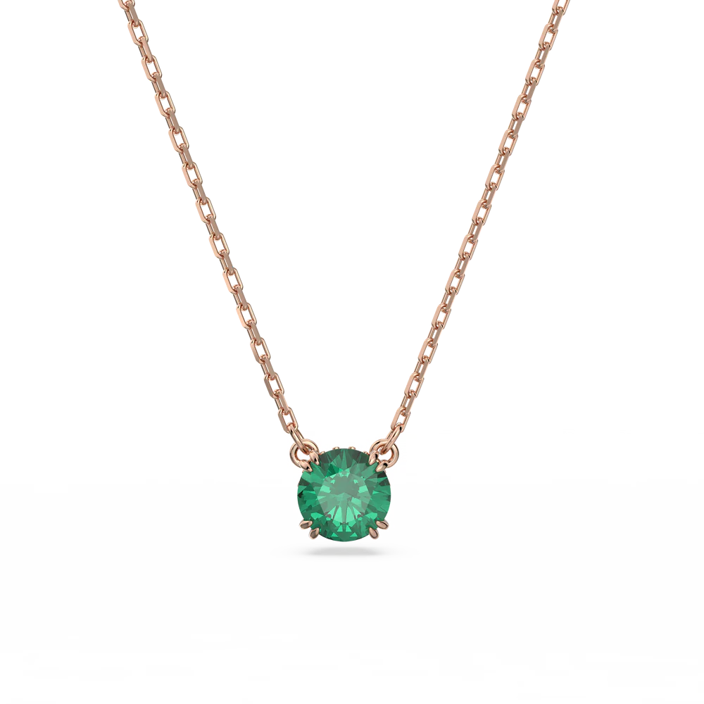 engraved necklaces for women -Swarovski Constella Pendant, Round Cut, Green, Rose Gold-Tone Plated 5639753