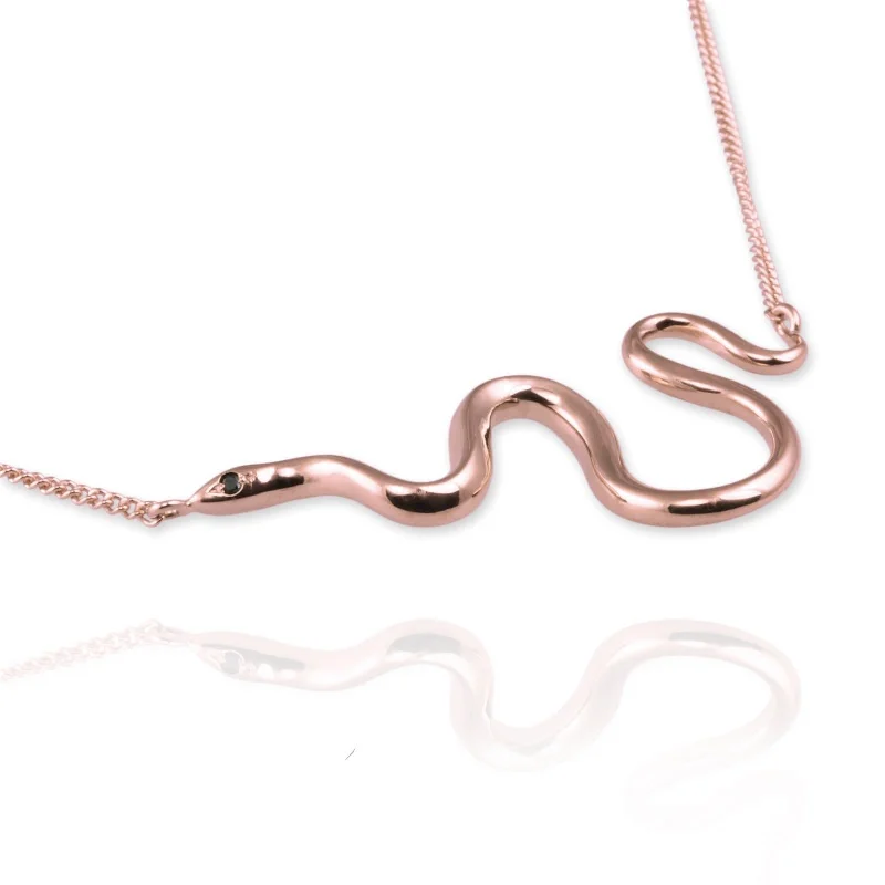 boho necklaces for women -Snake Necklace with black diamonds