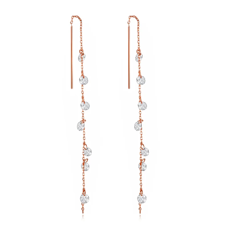 hoop earrings for women -Rose Gold Plated Dangle Thread Earrings Created with Zircondia® Crystals