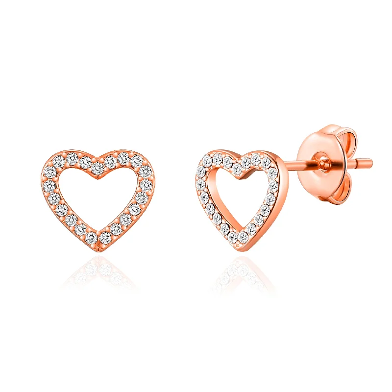 custom earrings for women -Rose Gold Plated Open Heart Earrings Created with Zircondia® Crystals