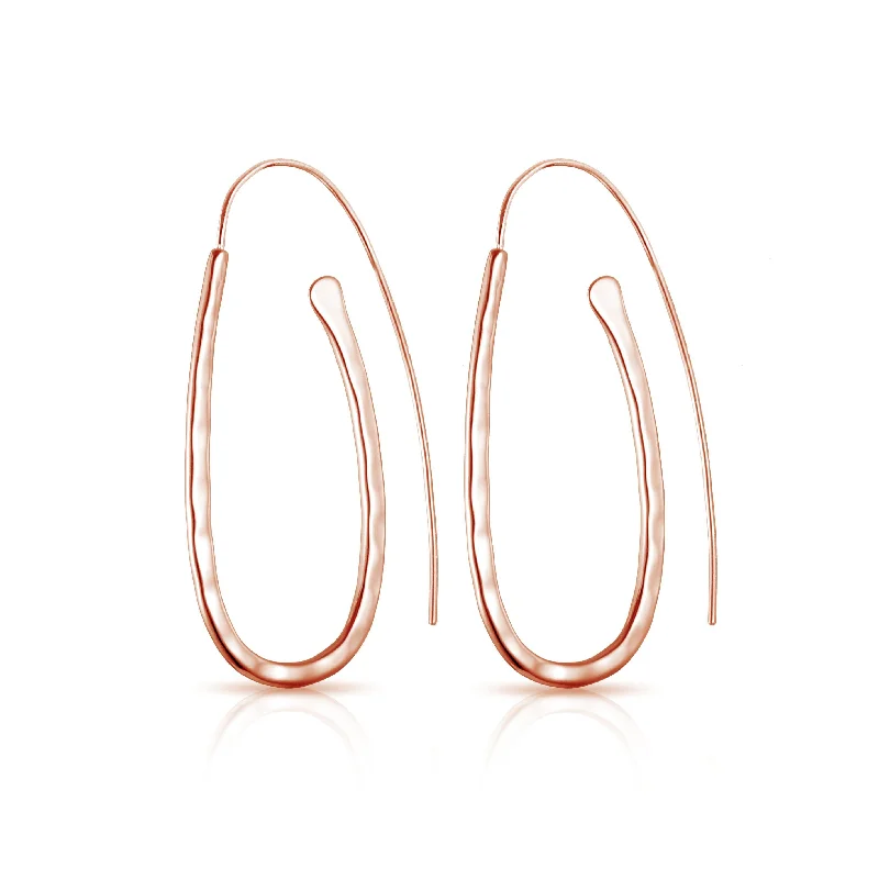 silver earrings for women -Rose Gold Plated Sterling Silver Hammered Hoop Earrings