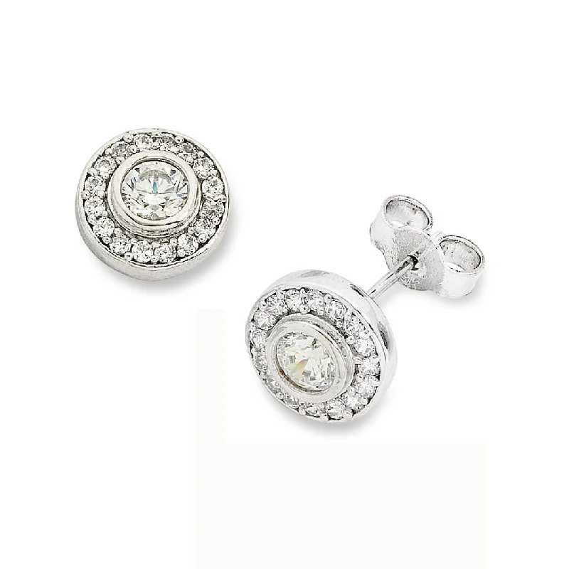 personalized earrings for women -9ct White Gold Cubic Zirconia Stud Earrings