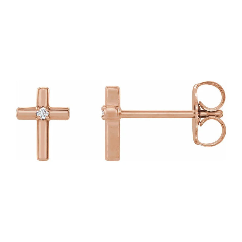 vintage gold earrings for women -14K Yellow, White or Rose Gold Diamond Cross Post Earrings, 5 x 7mm