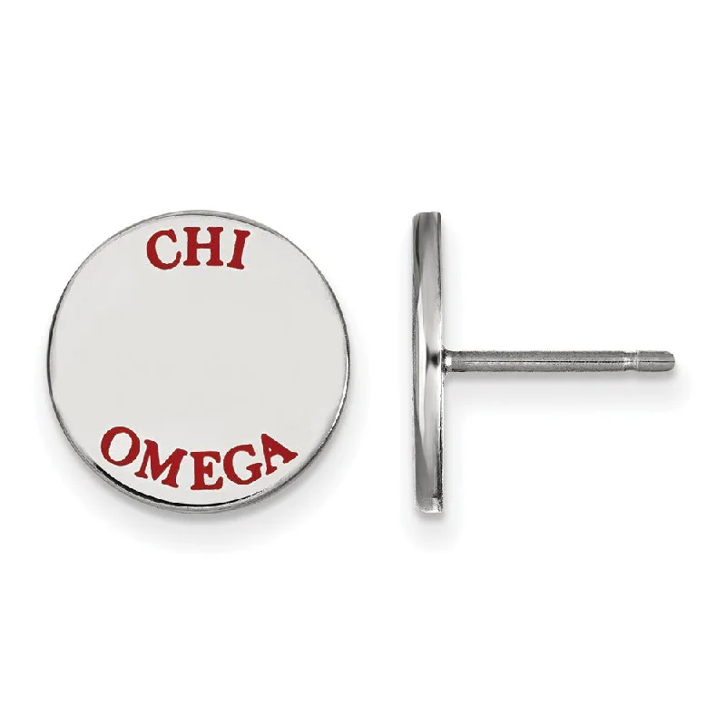 fashion hoop earrings for women -Sterling Silver Chi Omega Red Enamel Post Earrings