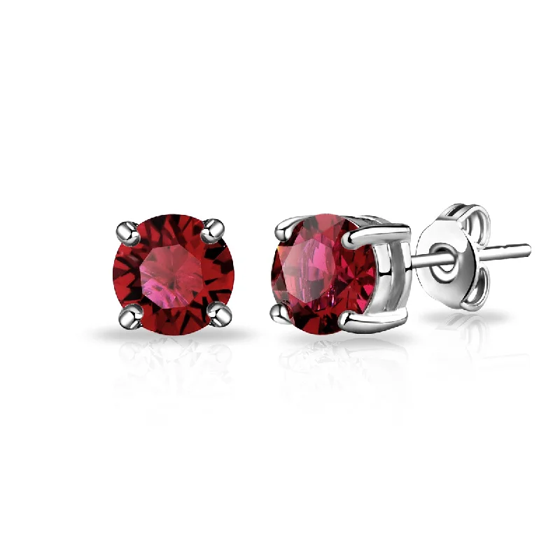 dangling pearl earrings for women -Dark Red Stud Earrings Created with Zircondia® Crystals