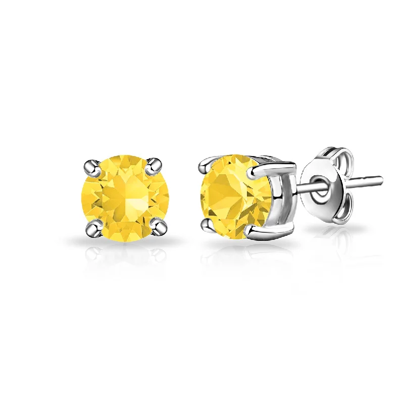 birthday gift earrings for women -Yellow Stud Earrings Created with Zircondia® Crystals