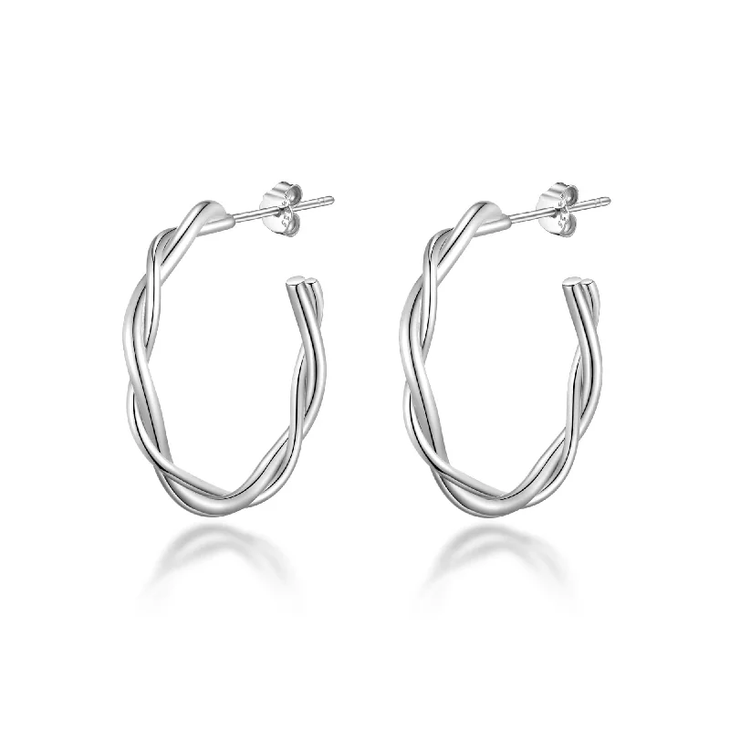 cute earrings for women -Sterling Silver Twisted Knot Hoop Earrings