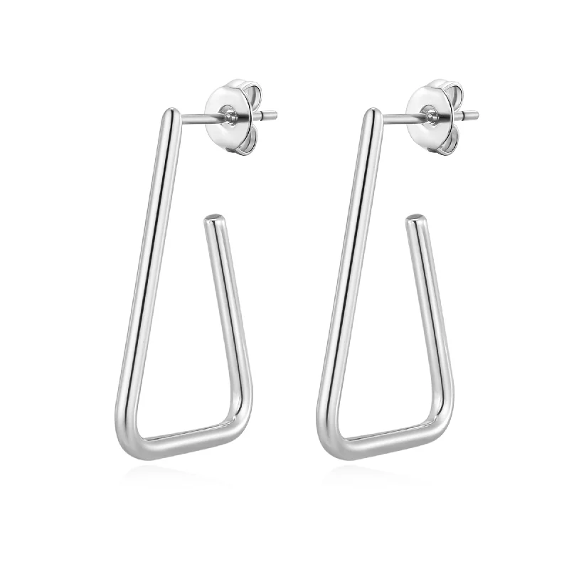 birthday gift earrings for women -Silver Plated Triangle Hoop Earrings