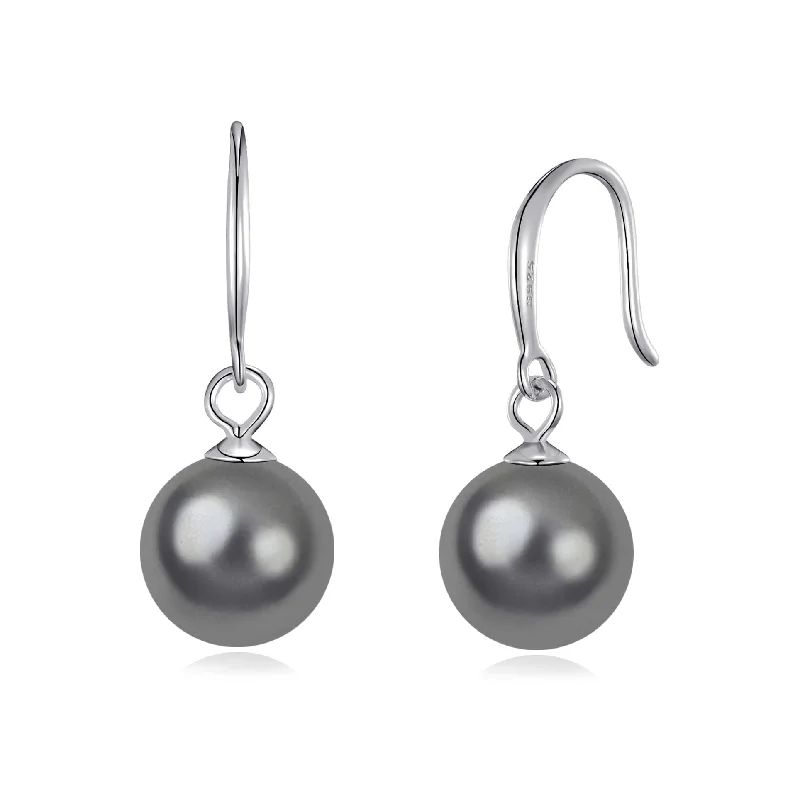 drop earrings for women -Sterling Silver Grey Pearl Drop Earrings