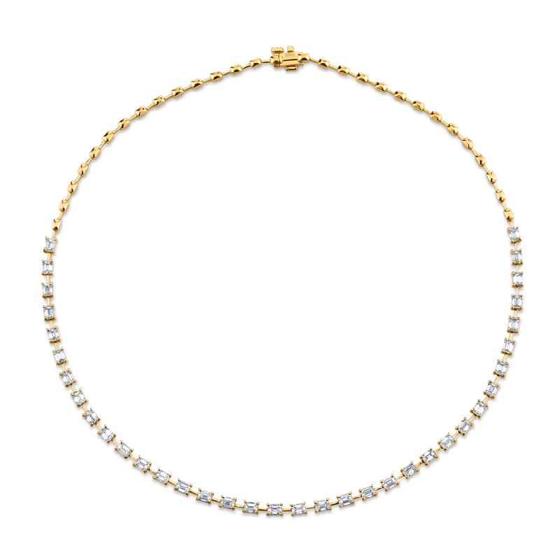 charm necklaces for women -7.03 Carat 18k Yellow Gold Emerald-Cut Diamonds Set Necklace