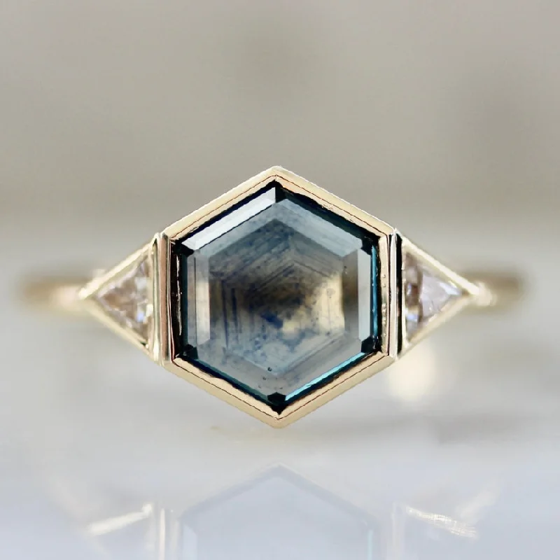 twisted rings for women -Giddy Up Blue Hexagon Portrait Cut Montana Sapphire Ring