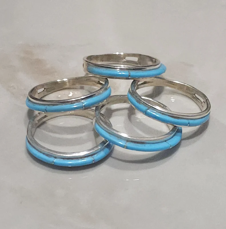 custom engagement rings -Sterling Silver Turquoise Inlay Stacker Rings