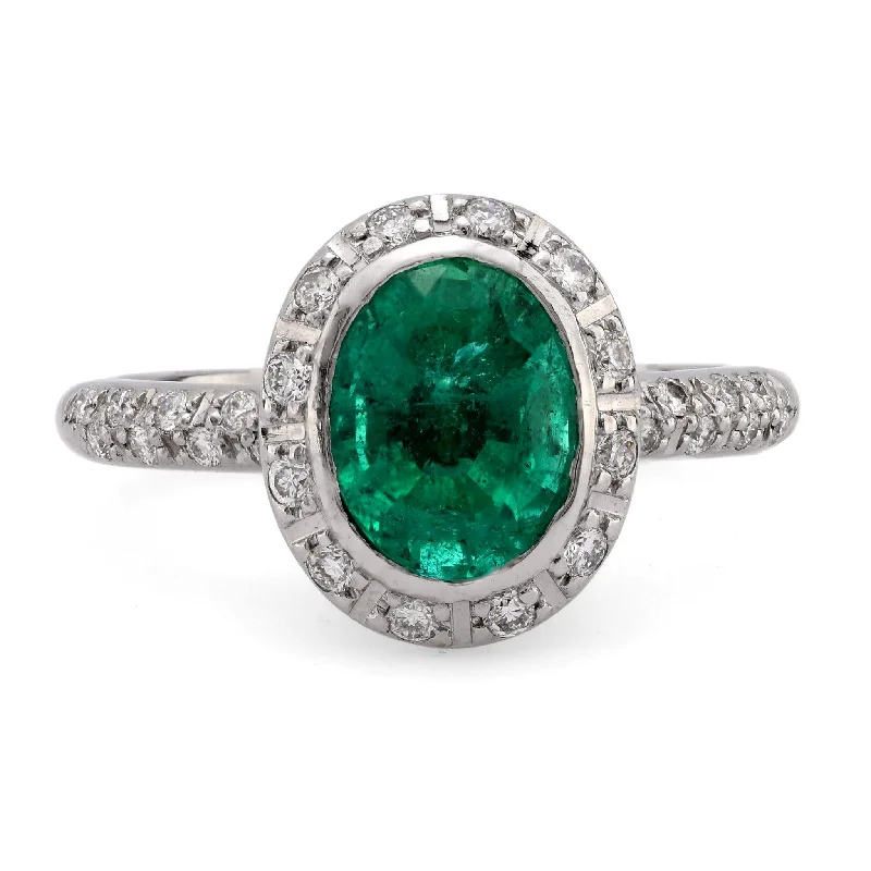 eternity rings for couples -Bailey Banks & Biddle 2.05 carat emerald diamond 18k white gold cluster ring