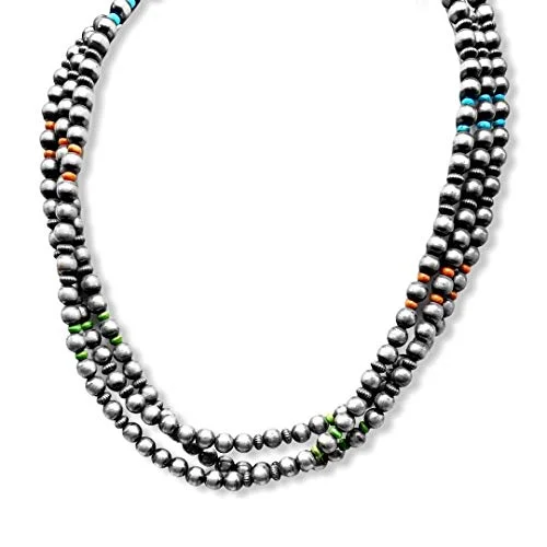 fashion pendant necklaces for women -20 inch, 3 Strand, Genuine Navajo Pearl Necklace with Turquoise, Gaspeite, and Spiny Oyster, Sterling Silver, Authentic Navajo Native American USA Handmade in New Mexico