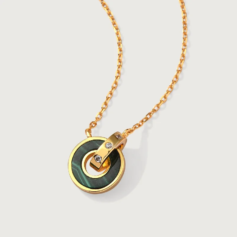 classic gold necklaces for women -Lucky Rings Malachite Pendant Necklace