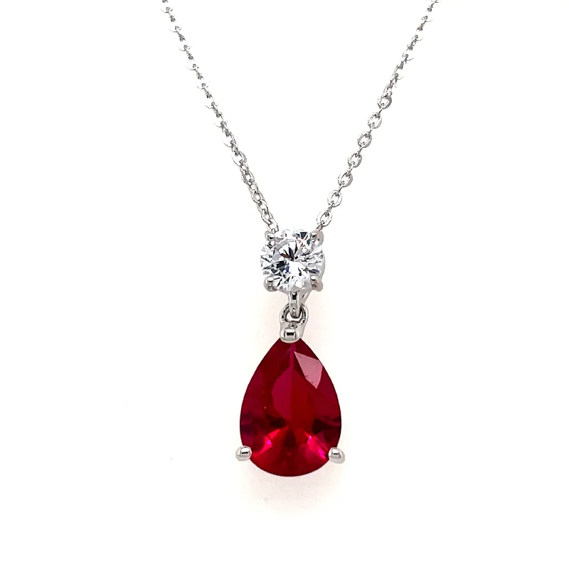 gold bar necklaces for women -9ct White Gold Lab Created Ruby Pendant Necklace