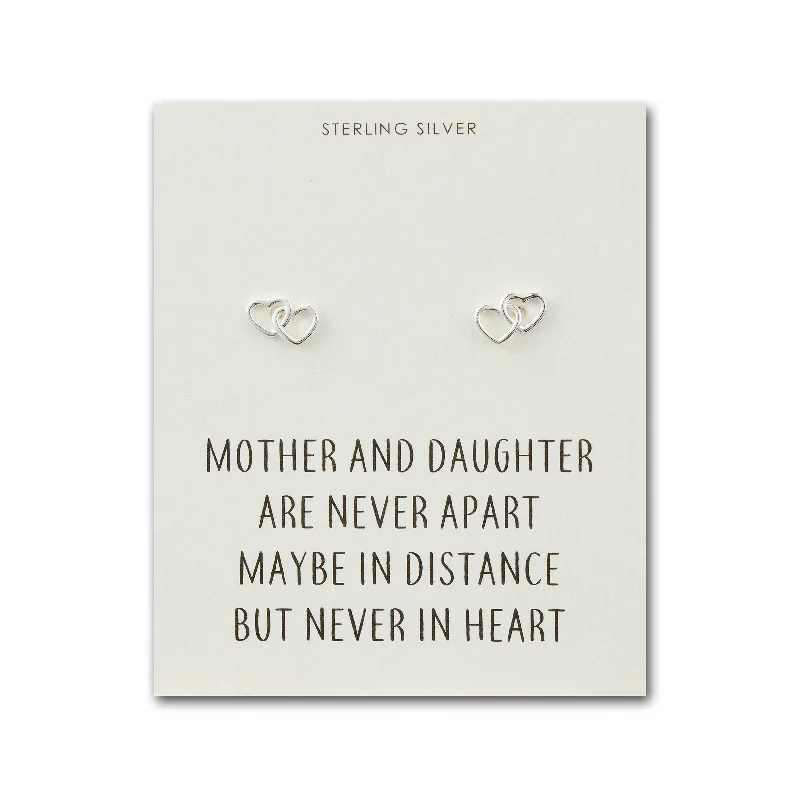 statement drop earrings for women -Sterling Silver Mother and Daughter Quote Heart Link Earrings