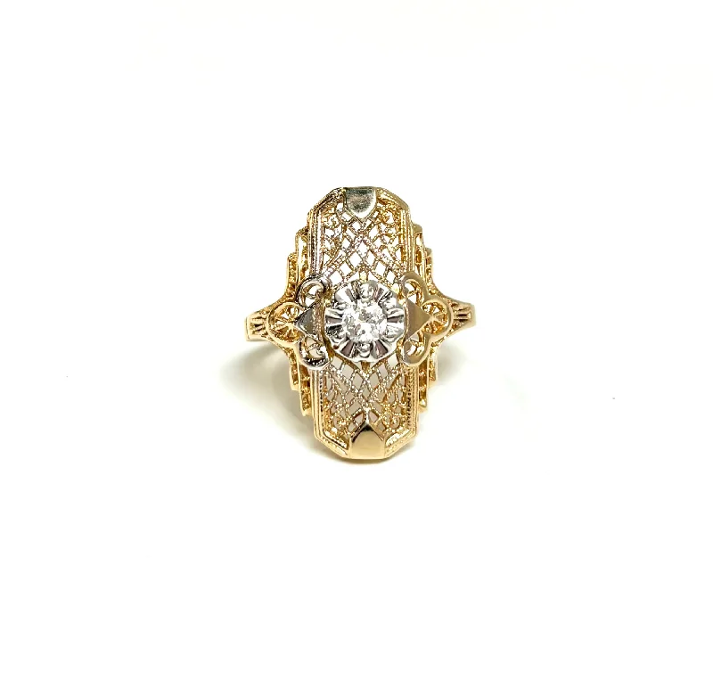 luxury promise rings -Victorian Diamond Navette Style Ring .15 ct