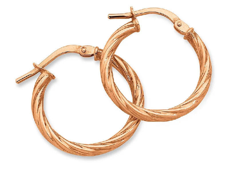 gold drop earrings for women -9ct Rose Gold Silver Infused Twist Hoop Earrings