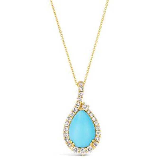 stackable rings for women -Le Vian Pendant featuring Robins Egg Blue Turquoise with Nude Diamonds in 14K Honey Gold