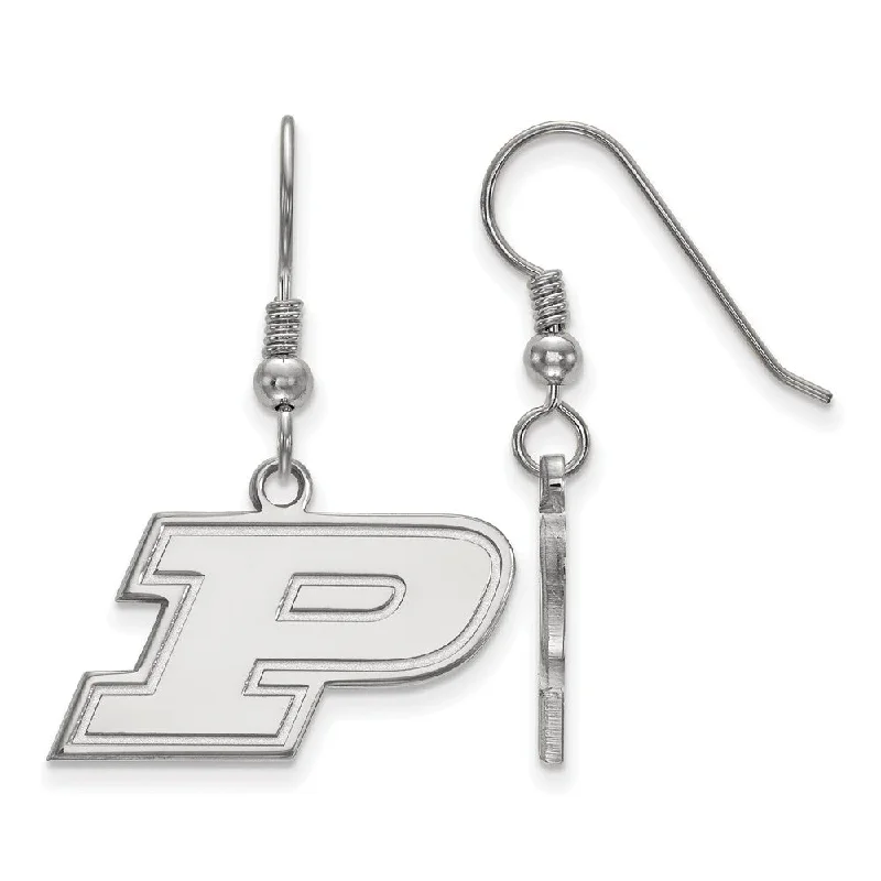 bold stud earrings for women -Sterling Silver Purdue Small Initial P Dangle Earrings