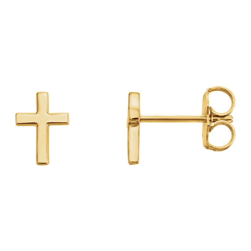 multi-strand earrings for women -5.5 x 7.5mm (3/16 x 1/4 Inch) 14k Yellow Gold Tiny Cross Stud Earrings