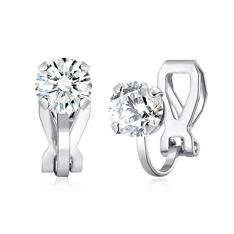 flower earrings for women -April (Diamond) Birthstone Clip On Earrings Created with Zircondia® Crystals