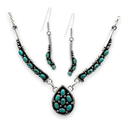 adjustable necklaces for women -Genuine Sleeping Beauty Turquoise Necklace Set, Sterling Silver, Artist Signed, Navajo Native American Handmade