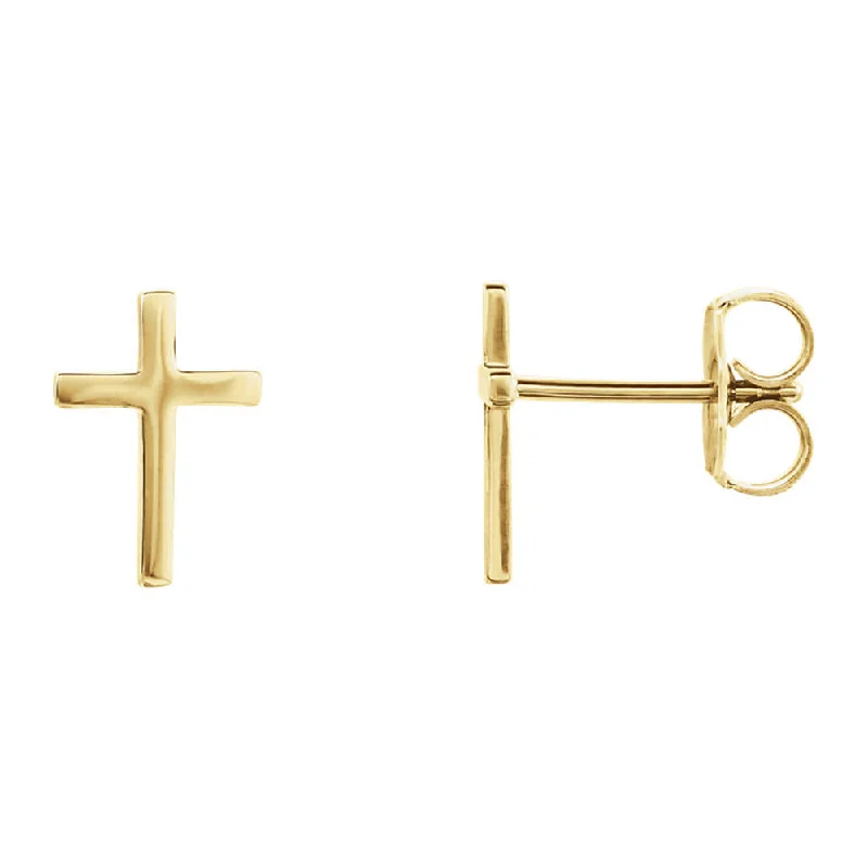 big statement earrings for women -7 x 10mm (1/4 x 3/8 Inch) 14k Yellow Gold Small Cross Stud Earrings