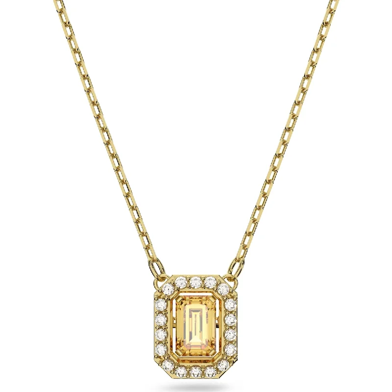 geometric necklaces for women -Swarovski Millenia necklace, Octagon cut Swarovski Zirconia, Yellow, Gold-tone plated 5598421